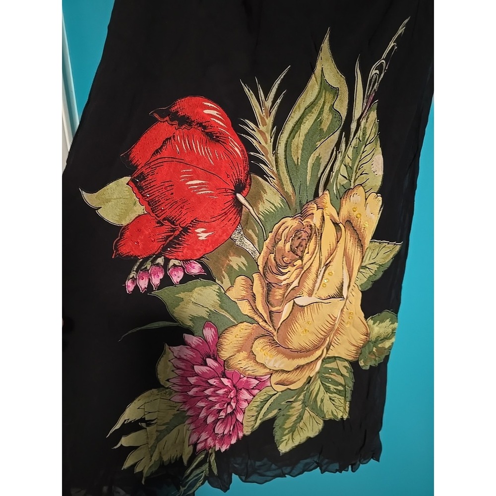 Lola P Women XL Black Multicolor Floral Skirt Long Beautiful Elegant Large Print - Picture 2 of 6